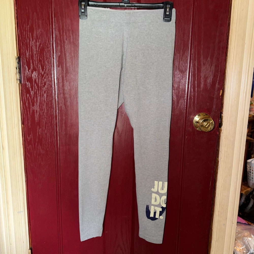 Nike Gray Leggings with 'Just Do It' Lower-Leg Logo